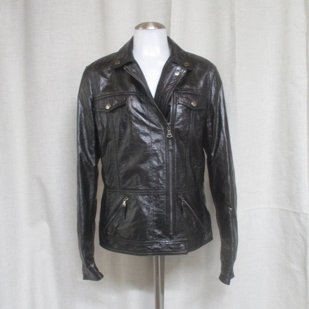 * SALE * D&G DOLCE & GABBANA black patent Lambskin leather Designer moto jacket